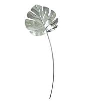 Eleganter silberner Bananenblatt-Metall-Gartenstecker – Zeitgenössisches botanisches Rasen-Akzent-Dekor für den Außenbereich