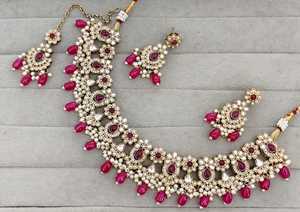 Indian Traditional Antique Gold Plated Imitation Pearl Choker <b>Necklace</b> and Earrings Bridal Wedding Jewelry Set - Product Image 1