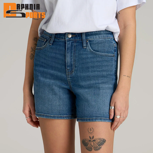 Shorts en jean taille haute pour femme, coupe ample, ourlet retroussé, prix raisonnable - Product Image 1
