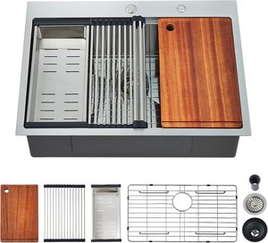 Évier de cuisine THCSS-0537 en acier inoxydable fait à la main, cuvette simple, bassin profond, résistant aux rayures, ensemble d'accessoires - Product Image 3