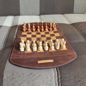 Brown Leather Roll-Up <b>Chess</b> <b>Set</b> With Elegant Storage Case Portable Strategy Game Board And Modern <b>Wooden</b> Pieces For Travel Play - Product Image 2