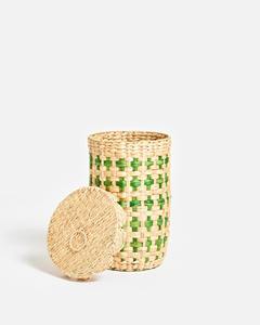 Panier à linge en osier naturel et vert, tressé à la main, panier de rangement, vente en gros, écologique, fabriqué au Vietnam - Product Image 1