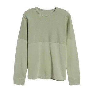 Sweat-shirt à col rond en mélange de coton vert olive uni, tricoté, décontracté, manches longues, respirant, séchage rapide, pour l'automne, coupe classique - Product Image 1