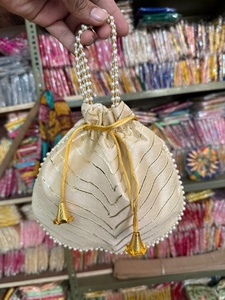 Elegant Leheriya Potli Bag Exquisite Gota Patti Work Delicate Pearl <b>Bead</b> Border Handcrafted Accessory Stunning Ethnic Clutch - Product Image 2