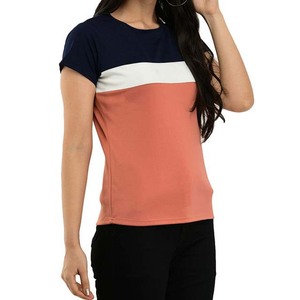 T-shirt femme 100% coton 200 g/m² à blocs de couleur, manches courtes, col rond, design décontracté avec logo, pour le printemps et l'été - Product Image 4