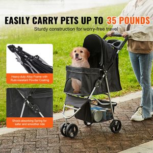 Passeggino per Cani a 3 Ruote con Freni Rotanti, Capacità di Carico 35 libbre, Pedale Anteriore con Tasca in Velcro, Design a 3 Ruote - Product Image 2