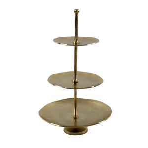 Support à gâteau décoratif à trois niveaux en laiton finition dorée, écologique et compatible lave-vaisselle, pour mariage, anniversaire, outils à gâteau - Product Image 1