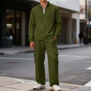 2 Piece Sweatsuits Sets Winter Fleece Quarter-<b>Zip</b> Athletic Jacket Cargo Sweatpants Elastic Waist Straight Leg Sweatsuit for Men - Product Image 3