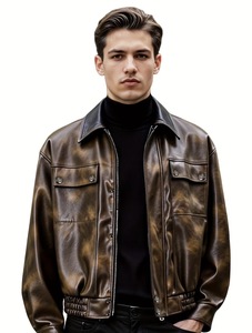 Beautiful Double Tone Customized Faux Leather Bomber Jacket for Men Waterproof Breathable & Eco-Friendly - Product Image 2