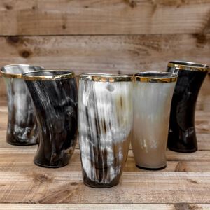 Vintage American Retro Handmade Horn Cylinder <b>Cups</b> Saucers Set 5 <b>Black</b> Cream 200ml Multi-Size Durable Eco-Friendly Dishwasher - Product Image 2
