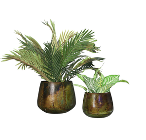 Pots de plantes vintage avec finition en détresse pour une utilisation intérieure et extérieure Lot de 2 jardinières décoratives en métal de fer - Product Image 4
