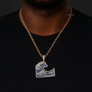 925 Silver Diamond Pendant - Iced Wave Pendant, 100% Handset Stones, Luxury Minimal Design with Timeless Shine, Gift for Him/Her - Product Image 1