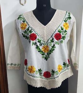 Top de fiesta de verano para mujer, Top 100% de algodón con bordado de trabajo, patrón a cuadros, tejido por fabricante indio, exportación mundial, 2017 - Product Image 2