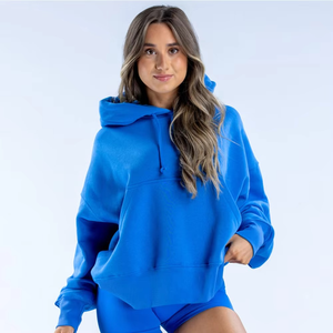 Hoodie oversize bleu électrique pour femme, coupe carrée, avec poche avant, cordon de serrage, manches et ourlet côtelés, vente en gros - Product Image 1