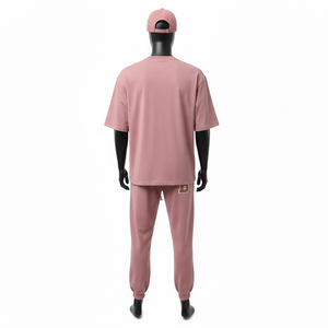 Ensemble 2 pièces pour homme en jersey de coton de haute qualité, tissu lisse GSM, panneau rose, jogging, logo brodé - Product Image 2