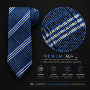 Conjunto de Corbata y Pañuelo de Bolsillo de Jacquard Azul a Cuadros Ecológico Premium |   Corbata de Diseño Personalizada 100% Poliéster para Hombre - Product Image 4