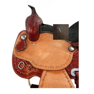 Maroon Tooled Leather Western Barrel Racing Saddle Floral Carving Black Crystal <b>Studded</b> Metal Conchos Seat <b>Plastic</b> 10"-18" Inch - Product Image 4