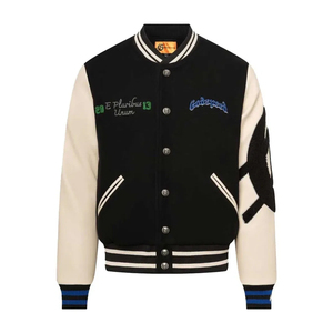 <b>Men's</b> Wool Blend High School Varsity <b>Jacket</b> Embroidered Lettering Preppy Style Autumn Turn Down Collar Regular Fit Wear <b>Jacket</b> - Product Image 1