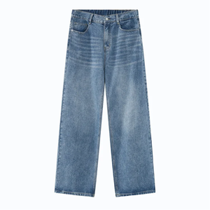 Jean en denim taille haute coupe ample à jambe large avec broderie, style streetwear, pour l'automne, en coton mi-lourd délavé - Product Image 5