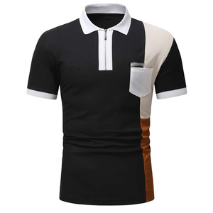 เสื้อโปโลชาย แขนสั้น ทรงปกติ ดีไซน์กระเป๋าแบบถัก สีตัดต่อ สไตล์ลำลอง - Product Image 1