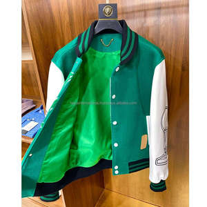 Chaqueta informal Vintage para hombre, chaqueta con mangas de cuero y cuerpo de lana 100%, bordado personalizado, nueva moda - Product Image 4