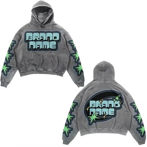 Sweat à capuche surdimensionné vintage délavé à l'acide pour homme, avec logo brodé, style streetwear décontracté, marque de vêtements de mode OEM - Product Image 3