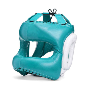 Protège-tête de boxe en cuir PU bleu sarcelle de haute qualité avec protection auriculaire blanche et fermeture réglable pour adultes 2026 - Product Image 3