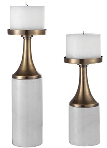เชิงเทียนทองเหลืองพร้อมฐานหินอ่อนสำหรับตกแต่งบ้าน - Product Image 1