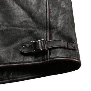 Veste bomber en cuir véritable pour homme MANWA, coupe ajustée, col montant, fermeture éclair, rembourrage en coton, personnalisable - Product Image 3
