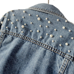 Best Quality Women's Jeans <b>Jacket</b> Gray Color Cotton Made Front Pocket Street Wear Full Sleeve Jeans <b>Jackets</b> With <b>Rhinestone</b> - Product Image 6