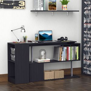 Scrivania angolare nera a L girevole con contenitore per l'home office - Product Image 2