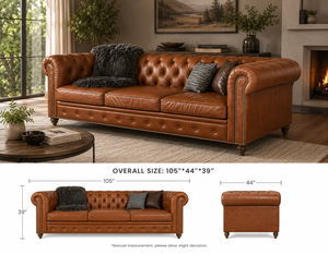 Canapé Chesterfield moderne en cuir véritable avec capitonnage profond et accoudoirs roulés pour un mobilier de salon de luxe - Product Image 2