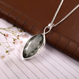 Collier pendentif en argent allemand plaqué or/argent avec zircon fumé marquise, bijou de luxe fait main pour femme, cadeau de mariage - Product Image 1