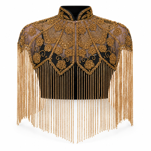 Capa de Noche de Lujo con Flecos de Cuentas Doradas para Mujer, Estilo Vintage, Transpirable, Corta, Fina, Adornada con Malla Transparente, Capa Superpuesta de Moda - Product Image 1