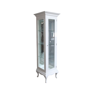 Vitrina de Madera Maciza Blanca de Una Puerta con Adornos Estilo Corona para Uso en Interiores - Product Image 1