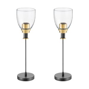 Set di 2 Lampade a Sospensione Moderne con 1 Luce, Design Semplice, Paralume in Vetro Trasparente, Cavo Regolabile, Finitura Nera e Oro per Isola Cucina - Product Image 1