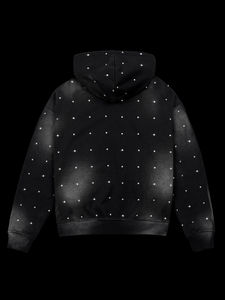 Sudadera con capucha y cremallera para hombre, con logotipo personalizado, de forro polar grueso, negra, con gráfico gótico de cristal y pedrería, estilo streetwear - Product Image 4