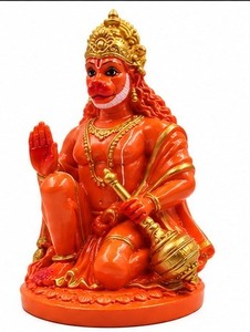 Handmade Hand Painted Resin Religious Hindu God Art Deco Figurine Red Gold Tabletop Living <b>Room</b> Housewarming Diwali <b>Decor</b> - Product Image 3