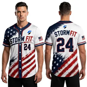 Customized Men's Baseball Jersey Short Sleeve Sublimated Moisture Wicking Anti-Bacterial V-neck 100% Polyester Athletic Fit All - Product Image 1