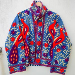 Veste bomber en velours floral réversible Suzani Textile |   Manteau brodé fait main pour l'automne/le printemps/le été/l'hiver - Vente en gros - Product Image 1