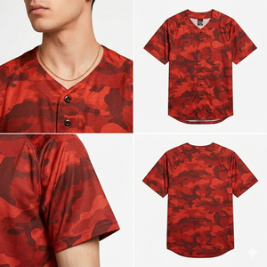 Maillots de baseball camouflage pour hommes, manches courtes, col en V, entièrement boutonnés - Product Image 5