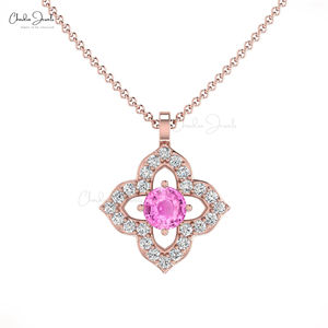 Productos de Tendencia 2026: Colgante Auténtico de Zafiro Rosa de 3mm con Diamantes G-H, Venta al por Mayor, Proveedor de Joyería para Bodas - Product Image 1