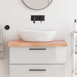 Meuble-lavabo de salle de bain en bois massif brun clair, 31,5 x 19,7 x (0,8-2,4 pouces) avec comptoir traité à la lumière - Product Image 1