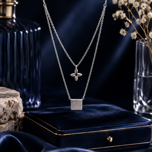 Double Layer <b>Statement</b> Pendant <b>Necklace</b> Minimalist Geometric/Floral Design for Women Gift - Product Image 1