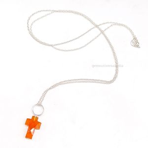 Elegant Bohemian Carnelian <b>Cross</b> Carved Gemstone Pendant Necklace Link <b>Chain</b> Classic Finish Handmade Jewelry Daily Wear Gift - Product Image 4
