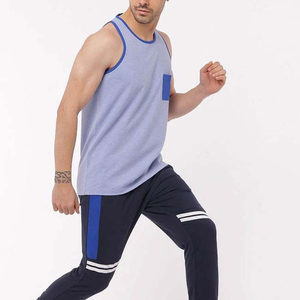Camiseta sin mangas de punto de Spandex/Poliéster con cuello redondo, color liso, transpirable, para fitness casual, teñido liso, 120g - Product Image 4