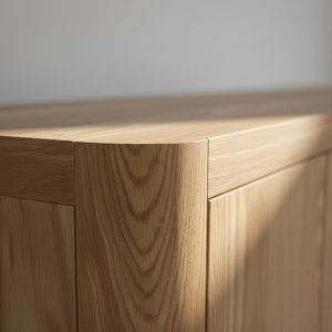 Aparador Moderno de 4 Puertas con Bordes Suaves, Fabricado en MDF con Acabado en Roble Macizo, Diseño Resistente al Agua - Product Image 4