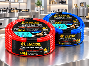 KARYON Flexible LPG Gas Tubing 50M PVC PYR Reinforced FireSafe <b>Hose</b> 10mm ID for Kitchen Catering and Gas Equipment - Product Image 1
