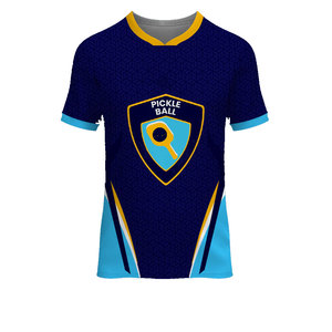 Conjunto Deportivo de Pickleball Azul Cian con Patrón Geométrico de Secado Rápido, Unisex para Adultos, Camiseta de Manga Corta con Cuello en V, Sublimación - Product Image 3