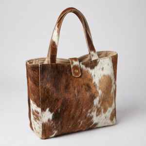 Sac fourre-tout de luxe en cuir véritable de vachette à poils, avec broderie, couleur unie, style vintage, fermeture éclair, pour femmes LHTB-0045 - Product Image 1